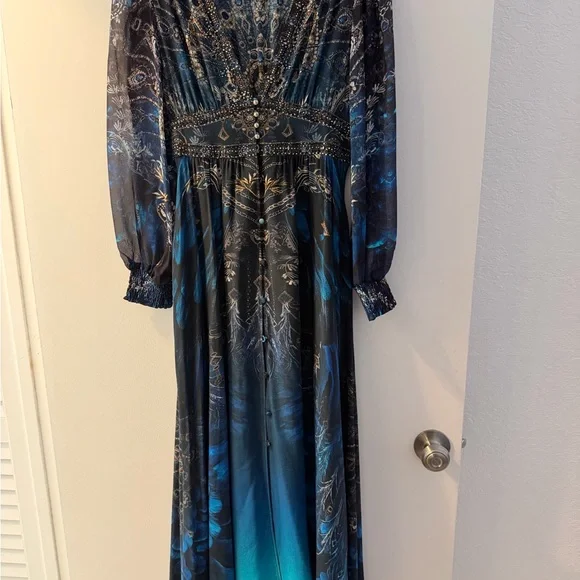 Chic Long Sleeve Blue Maxi Dress - Picture 1 of 3